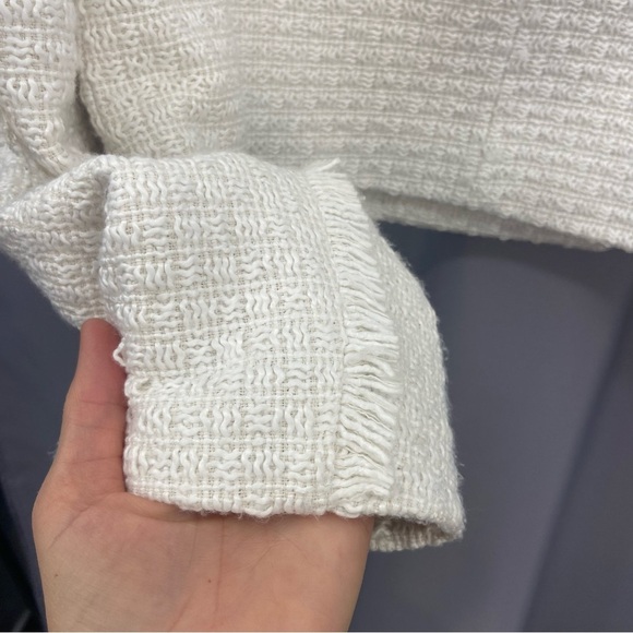 Avec Les Filles White Double Breasted Tweed Textured Crop Blazer Fringe Size Med - Picture 7 of 10